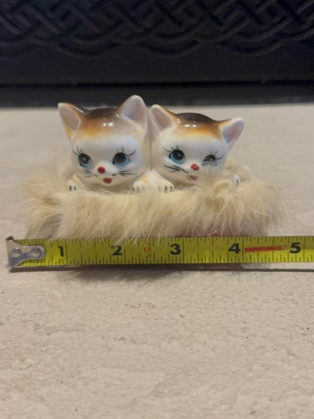 Vintage MCM Japan Ceramic Furry Kittens in a Pink Basket - Picture 7 of 9